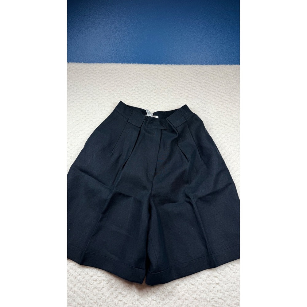 Jones Of New York VTG pleated Shorts W/Cuffs 4 100% Linen Made in USA Navy Blue